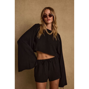 12th Tribe Clear Breeze Black Linen Top Size MM